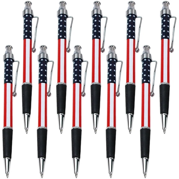 Jiibva 10 Pcs American Flag Ballpoint Pen Black Ink Plastic Fine Pens For Smooth Writing Drawing Note Taking