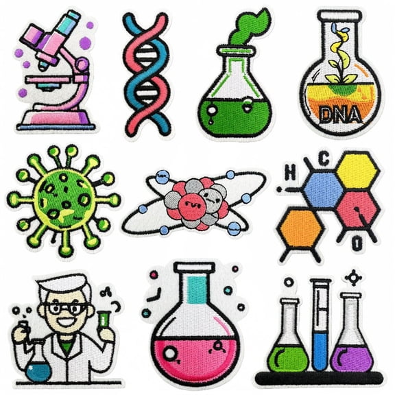 Jiibva 10 Pcs Science Research Instrument Embroidered Patches Clothing Hat Bag Shoe Repair Material Phone Gift Box Decor DIY Accessory