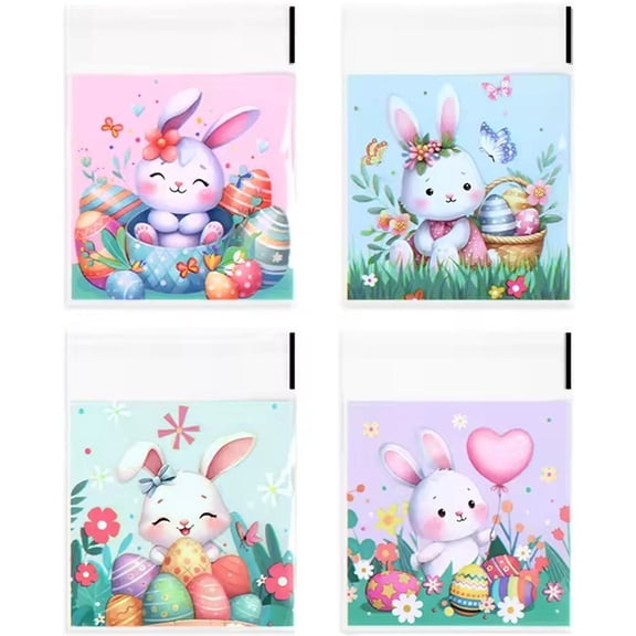 Jiibva 100 Pcs Easter Cellophane Bags, Easter Party Gift Treat Bags, Easter Candy Sweet Goody Cookie Bags, Easter Party Fillers Bags Easter Party Supplies