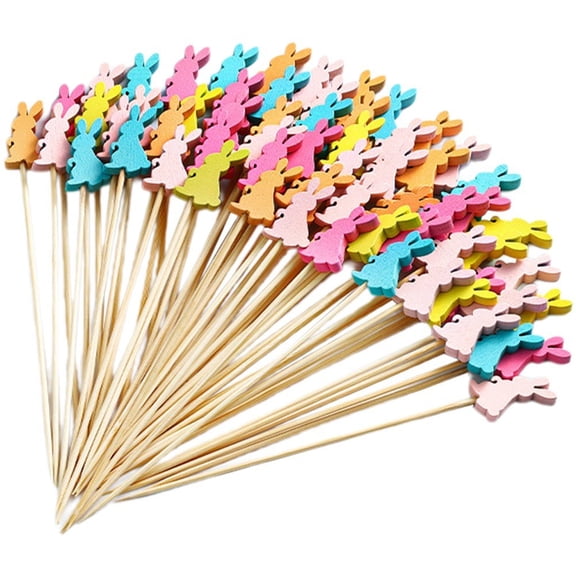 Jiibva 100Pcs Easter Cocktail Picks Rabbit Bunny Carrot ToothPicks Appetizer Bamboo Toothpicks for Easter Spring Holiday Home Party Cake Food Decoration