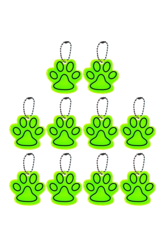 10Pcs Cute Cat Paw Reflective Keychain Night Safety Reflective Pendant Pet Two-sided Reflective Backpack Pendant for Cycling Walking