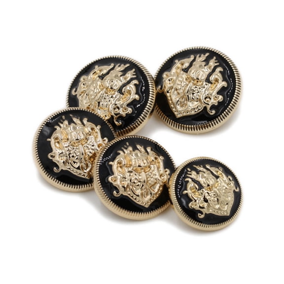 Jiibva 10pcs 15mm Metal Buttons Gold Black for Sewing Knitting Coat Diy Double Lions Elegant Buttons