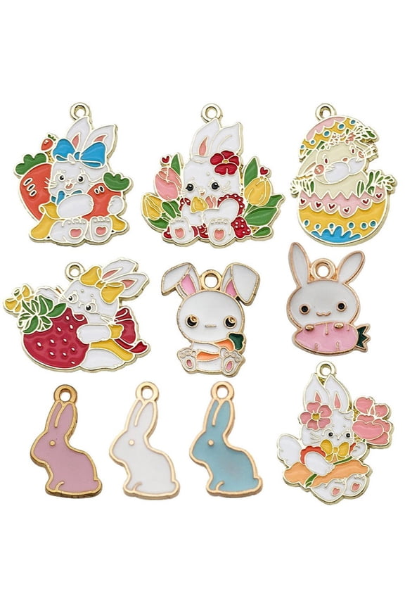 10pcs Easter Carrot Bunny Rabbit Charms, Enamel Jewelry Making Charm Bunny Easter Pendants For DIY Necklace Bracelet Earring Easter Crafts Making