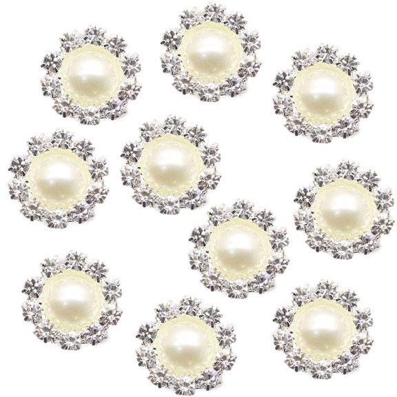 Jiibva 10pcs/set 14mm Pearl Wedding Diamond Buttons Rhinestones Buttons DIY Hair Accessory Decorative Button