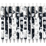 Jiibva 12 Piece Cute Gel Pen Creative Cartoon Astronaut Press Gel Pen Black Pens for Office Supplies Writing Pens for Note Taking