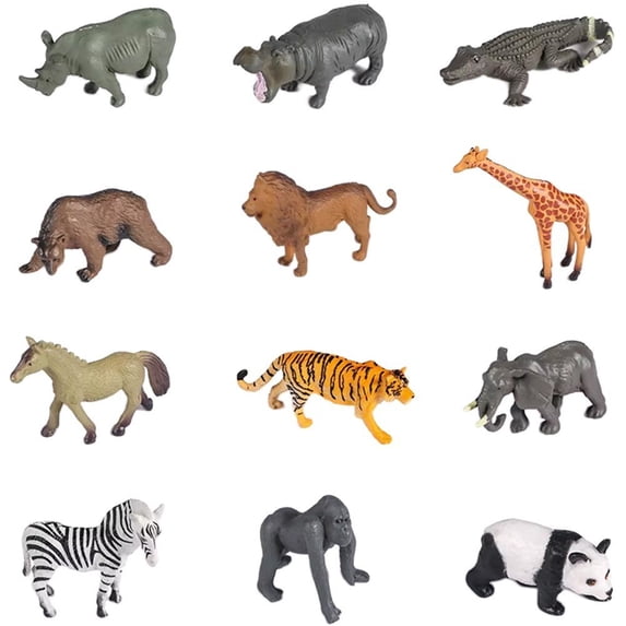 Jiibva 12-Piece Miniature Wild Animal Figurines Set, Realistic Jungle Animal Models for Nature-Themed Decor and Display