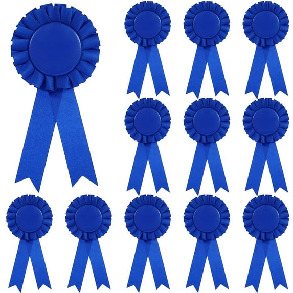 Jiibva 12Pcs Blank Award Ribbons Blue Prize Ribbon 1st Place Rosette Ribbon Winner Victory Award Medal Recognition Participation Ribbon for Competition Sport Event