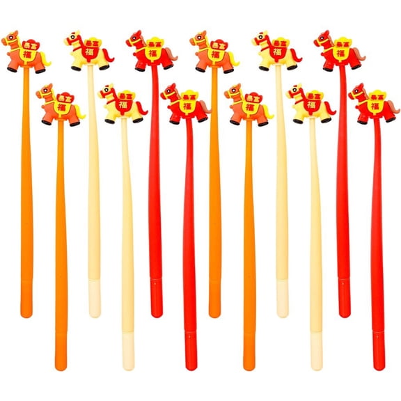 Jiibva 12Pcs Cute Cartoon Swinging Gel Pen Horse Year Stationery Pen Neutral Pen Writing Stationery Supplies