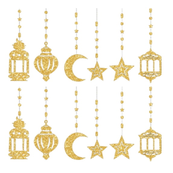Jiibva 12Pcs Eid Mubarak Hanging Swirl Decorations, Ramadan Mubarak Decorations, Eid Mubarak Shining Star Moon Lantern Ceiling Decor for Eid Party Decorations Supplies
