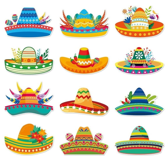 Jiibva 12pcs Mexican Cinco De Mayo Patch Wall Stickers, Happy Carnival Party Supplies Decoration Mexican Hat Patch