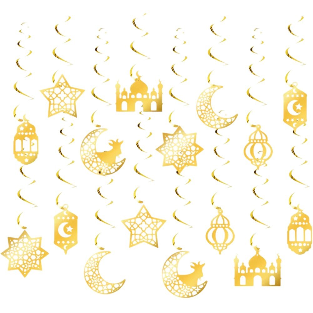 Jiibva 16pcs Ramadan Hanging Swirl Ornaments, Eid Mubarak Moon Star ...