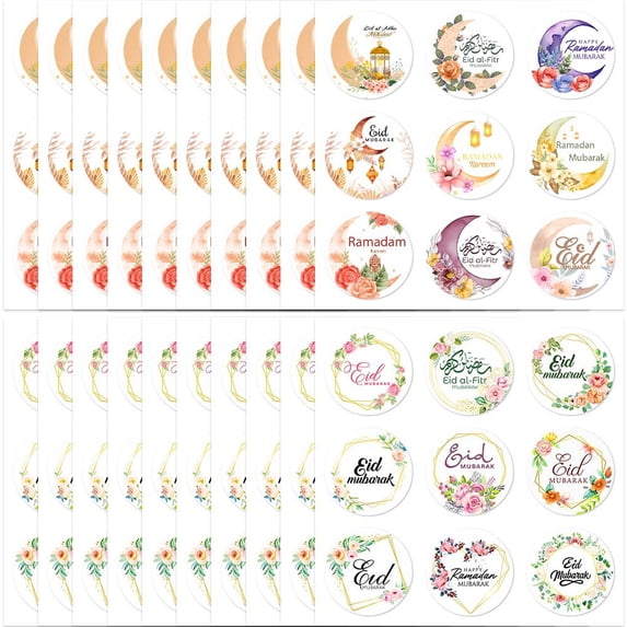Jiibva 180Pcs Eid Mubarak Paper Sticker Ramadan Candy Bag Labels Packing Self-adhesive Stickers for Islamic Muslim Party Decor