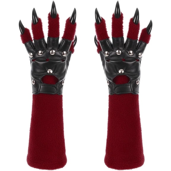 Jiibva 1Pair Halloween Animal Claw Wolf Claws Gloves Plush Werewolf Claw Gloves Festival Props