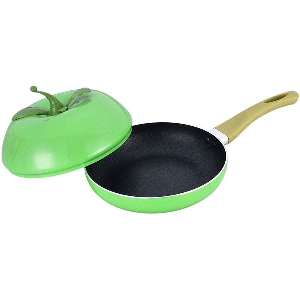 Jiibva 1Pc Green Apple Shape Non Stick Skillet Frying Pan with Lid for Home Induction Cooker