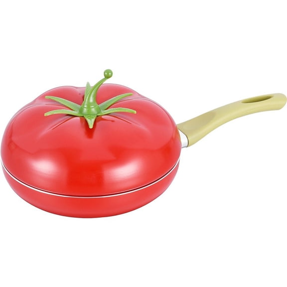 Jiibva 1Pc Red Tomato Shape Non Stick Skillet Frying Pan with Lid for Home Induction Cooker
