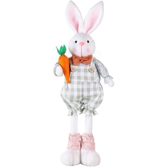 Jiibva 1pc Easter Decorations for Home Rabbit Bunny Plush Decor Handmade with Dress Easter Standing Sign Retractable Long Leg Cute Bunny Spring Décor Stretch Legs Figure