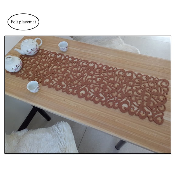 Jiibva 1pc Rectangle Hollow Felt Table Runner Tablecloth Mats Placemats Household Decorations(Light brown)