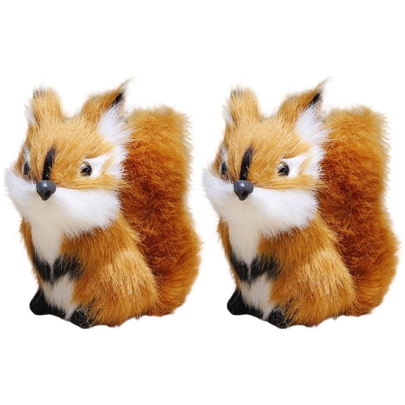 Jiibva 2 Pcs Simulation Plush Squirrel Decorative Figurine, Home Table Miniature Animal Decor, 1 Set