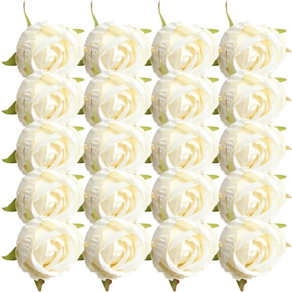 Jiibva 20Pcs Artificial Flower Rose Heads Real Touch Fake Flower Rose Heads for Cake Toppers Wedding Party Album Decoration - 4cm in Diameter