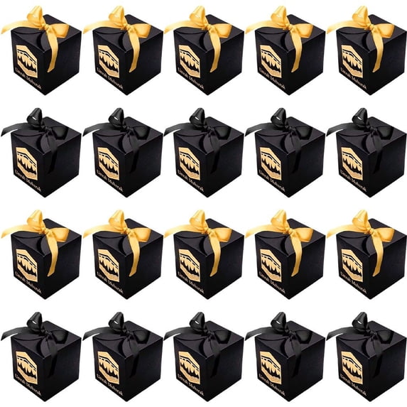Jiibva 20Pcs Black Gold EID Moon Festival Candy Boxes Gift Packaging Eid Mubarak Gift Boxes For Muslim Party Decoration