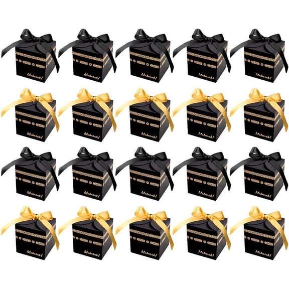 Jiibva 20Pcs Black Gold EID Moon Festival Candy Boxes Gift Packaging Eid Mubarak Gift Boxes For Muslim Party Decoration