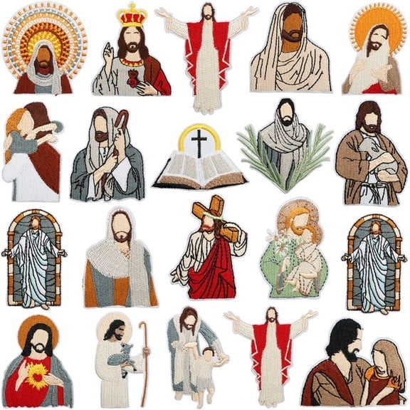 Jiibva 20Pcs/Set Jesus God Embroidered Patches Iron on Badge Patch Faith God Christian Jesus Badge Patches for Jackets Backpacks