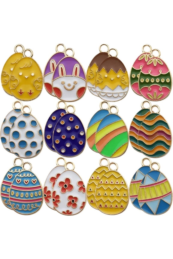 24pcs Easter Egg Charms, Enamel Jewelry Making Charm Egg Easter Alloy Pendants For DIY Necklace Bracelet Earring Easter Crafts Making