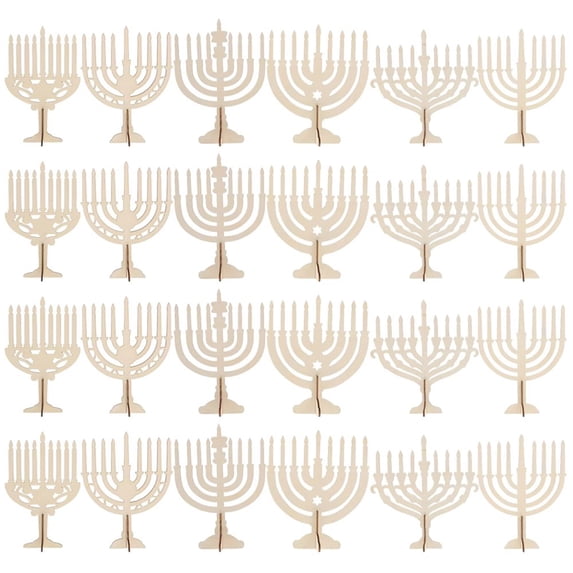 Jiibva 24pcs Wooden Menorah Craft Set, DIY Painting Kit for Hanukkah Decoration and Creative Activity