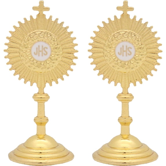 Jiibva 2Pcs Golden Religious Mini Decorative Figurine, Home Church Tabletop Sculpture, 1 Set