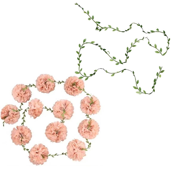 Jiibva 2Pcs Paper Flower Garland Lightweight Simulation Pom Leaf Flower Banner Hanging Party Decorations For Birthday Wedding Engagement Decor