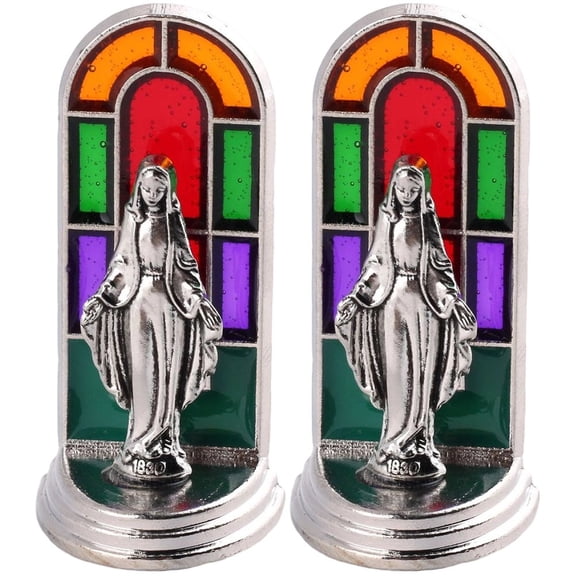 Jiibva 2Pcs/Set Mini Figurines Religion The Divine Mercy Crafts Church Stained Window Background Religious Icon Statue Home Decoration