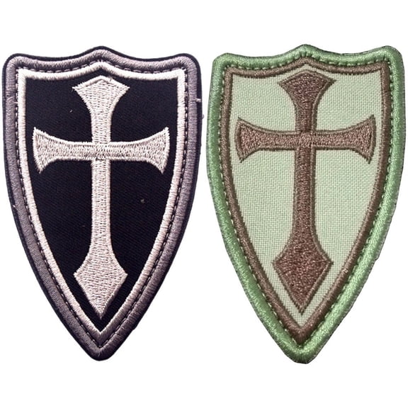Jiibva 2-Piece Medieval Shield & Cross Embroidered Patches, Iron-On Sew-On Appliqus for Clothing and Bags