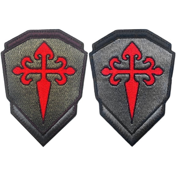 Jiibva 2-Piece Medieval Cross Embroidered Patches, Hook-and-Loop Sew-On Appliqus for Hats and Bags