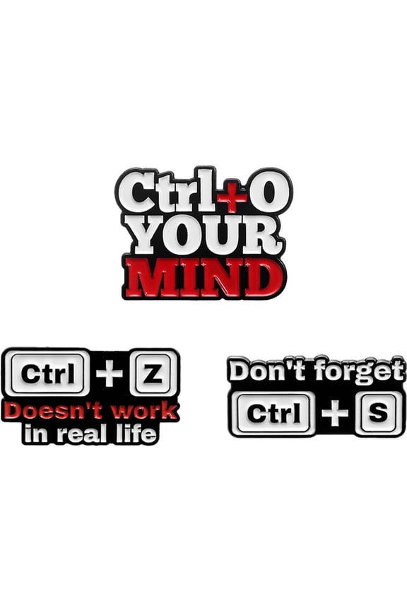 3 Pcs Funny Keyboard Shortcut Brooch Pins, English Letter Lapel Pin, Motivational Phrase Brooch Pins Badge for Backpacks Clothing Bags Hats Random style