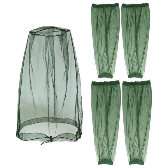 Jiibva 3-Piece Mosquito Protection Set with Head Net Arm Leg Covers Breathable for Fishing Camping Green