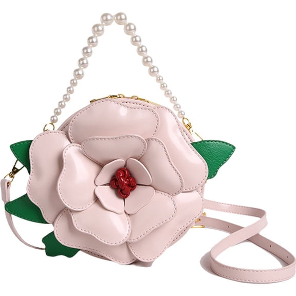 Jiibva 3D Flower Crossbody Bag Women Clutches Purse with Pearl Handle Ladies Evening Handbags Floral Shoulder Bag for Wedding Party Prom