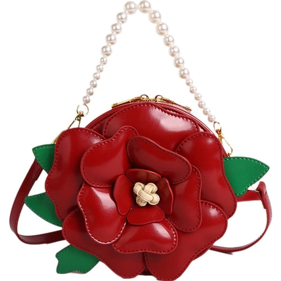 Jiibva 3D Flower Crossbody Bag Women Clutches Purse with Pearl Handle Ladies Evening Handbags Floral Shoulder Bag for Wedding Party Prom