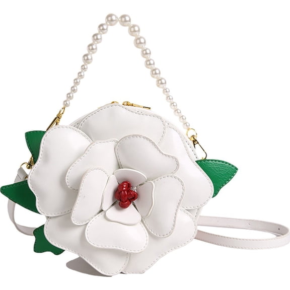 Jiibva 3D Flower Crossbody Bag Women Clutches Purse with Pearl Handle Ladies Evening Handbags Floral Shoulder Bag for Wedding Party Prom
