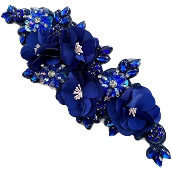 Jiibva 3D Flower Embroidered Appliques Sew on Patch Floral Embroidery Patches with Beaded Rhinestone for DIY Sewing Crafts Clothing Decor
