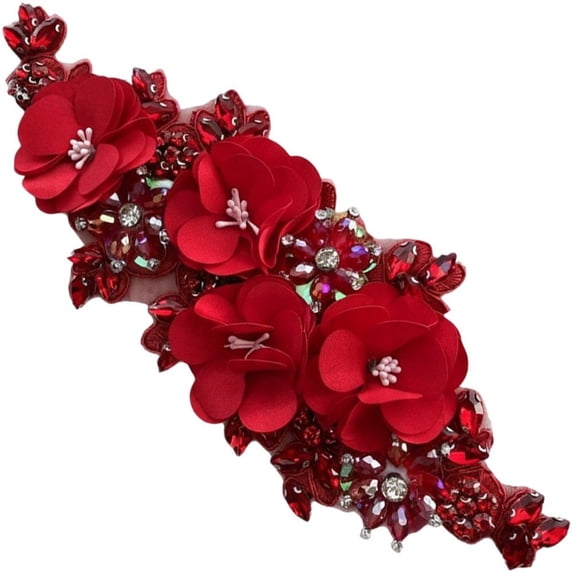 Jiibva 3D Flower Embroidered Appliques Sew on Patch Floral Embroidery Patches with Beaded Rhinestone for DIY Sewing Crafts Clothing Decor