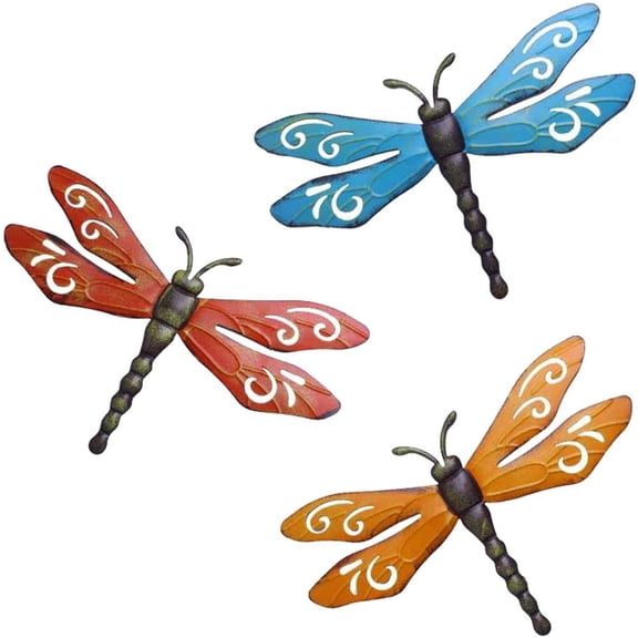 Jiibva 3Pcs Dragonfly Wall Decor Hanging Dragonfly Sculpture Wall Art Ornament for DIY Home Yard Porch Living Room Decoration
