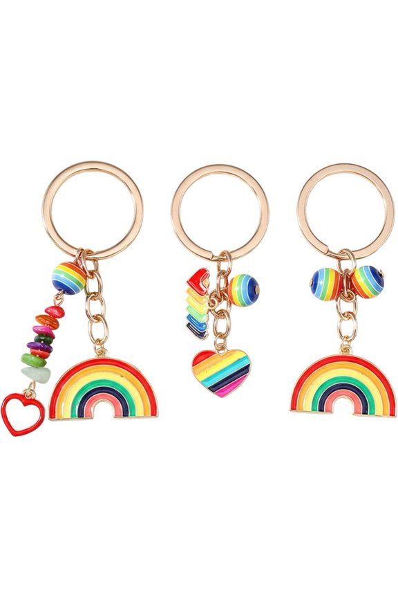 3Pcs Rainbow Cloud Keychain Enamel Metal Keyring LGBT Pride Pendent for DIY Bracelet Necklace Crafts Jewelry Making Decor