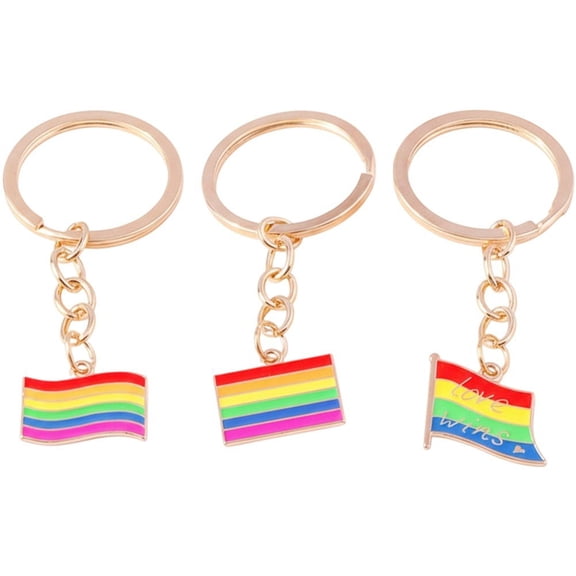 Jiibva 3Pcs Rainbow Flag Keychain Enamel Metal Keyring LGBT Pride Pendent for DIY Bracelet Necklace Crafts Jewelry Making Decor