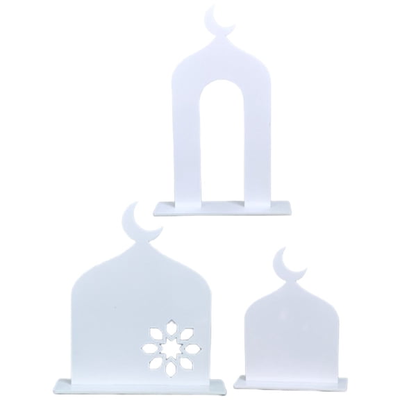 Jiibva 3pcs Acrylic Eid Decorations Ramadan Mosque Castle Craft Table Ornament For Home Decor