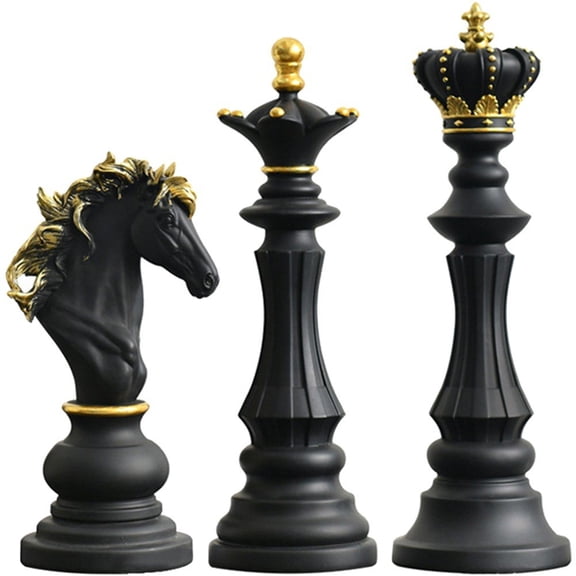 Jiibva 3pcs International Chess Pieces Statues Resin Decorative Ornaments Home Interior Office Figurines King Queen Knight Statue