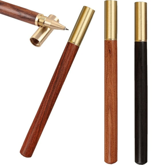 Jiibva 3pcs Vintage Wood Body Ballpoint Pen Brass Ball Roller Pen Metal Cap Ball Pen Stationery Business Gifts Supplies