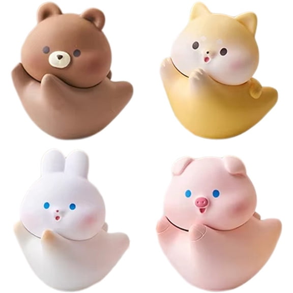 Jiibva 4-Piece Mini Animal Figurine Set, Resin Cute Animal Ornaments for Desk and Home Decor