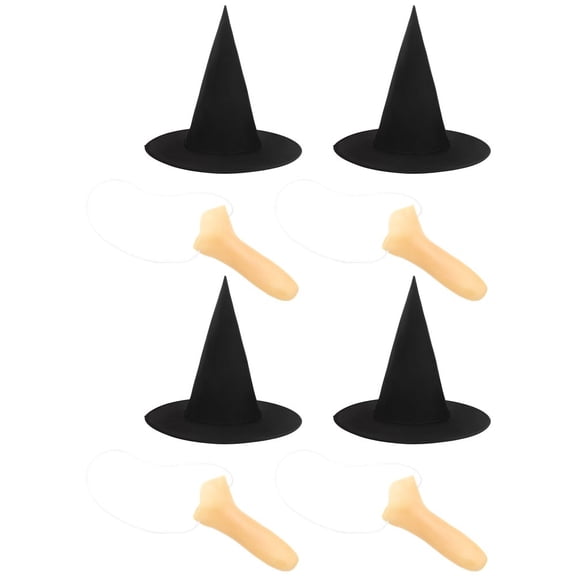Jiibva 4-Set Adult Witch Hat and Fake Nose Accessory Combo Halloween Cosplay Costume Prop