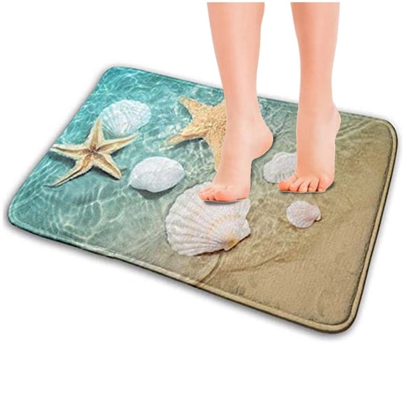 Jiibva 40*60CM Bath Mat Beach Seashell Bathroom Rugs Non-Slip Quick Drying Bath Floor Mat for Home Bathroom Shower Tub