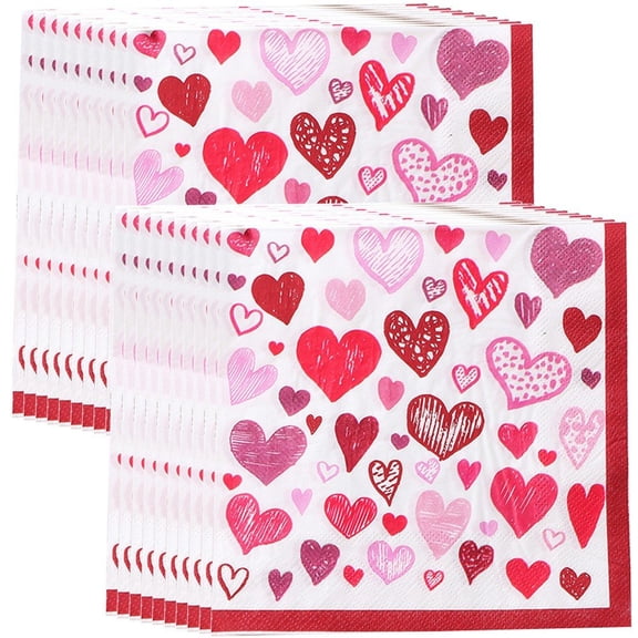 Jiibva 40Pcs Love Heart Pattern Napkin Romantic Pink Serviettes Disposable Paper Napkins Cocktail Napkins for Wedding Party Decor Supplies
